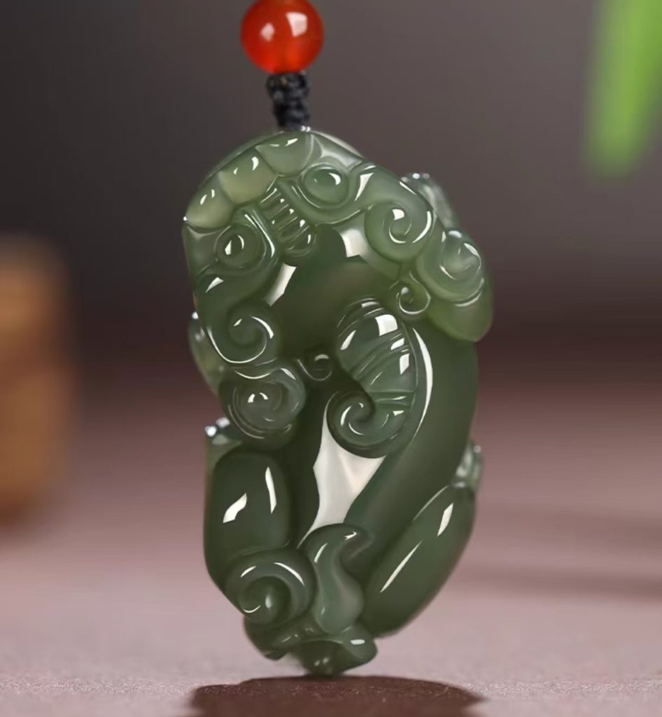 Imperial Grade Jade Lotus Pixiu Pendant (Left Turn Male, For Women)