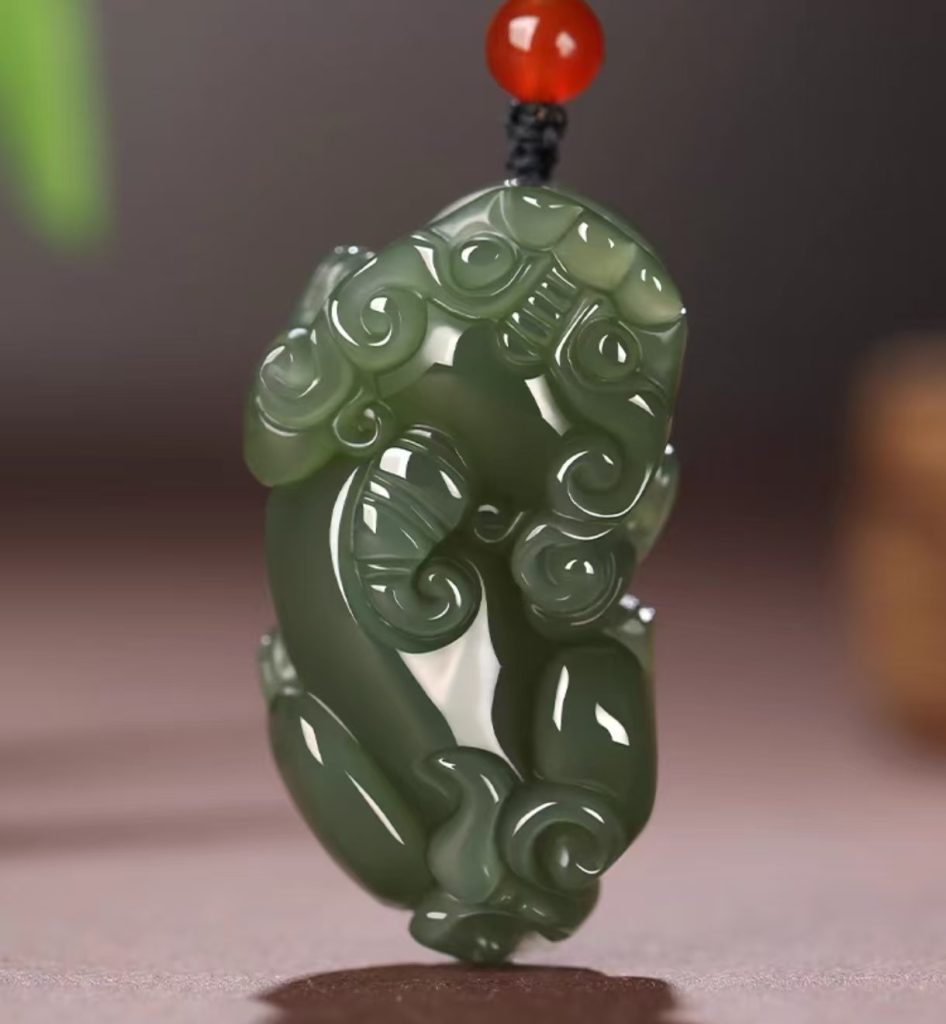 Imperial Grade Jade Lotus Pixiu Pendant (Right Turn Female, For Men)