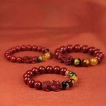 China Cinnabar Pixiu Bracelet - Five Wealth Gods Amulet for Year of the Dragon - Zodiac Birth Year Talisman