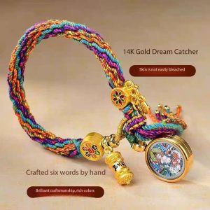 Tibetan Zodiac Thangka Bracelet – 14K Gold Dreamcatcher Lucky Charm | Handmade Mother's Day Protection Gift 2025